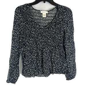 Urban Romantics Long Sleeve Smocked Peplum Patterned Blouse Size XS